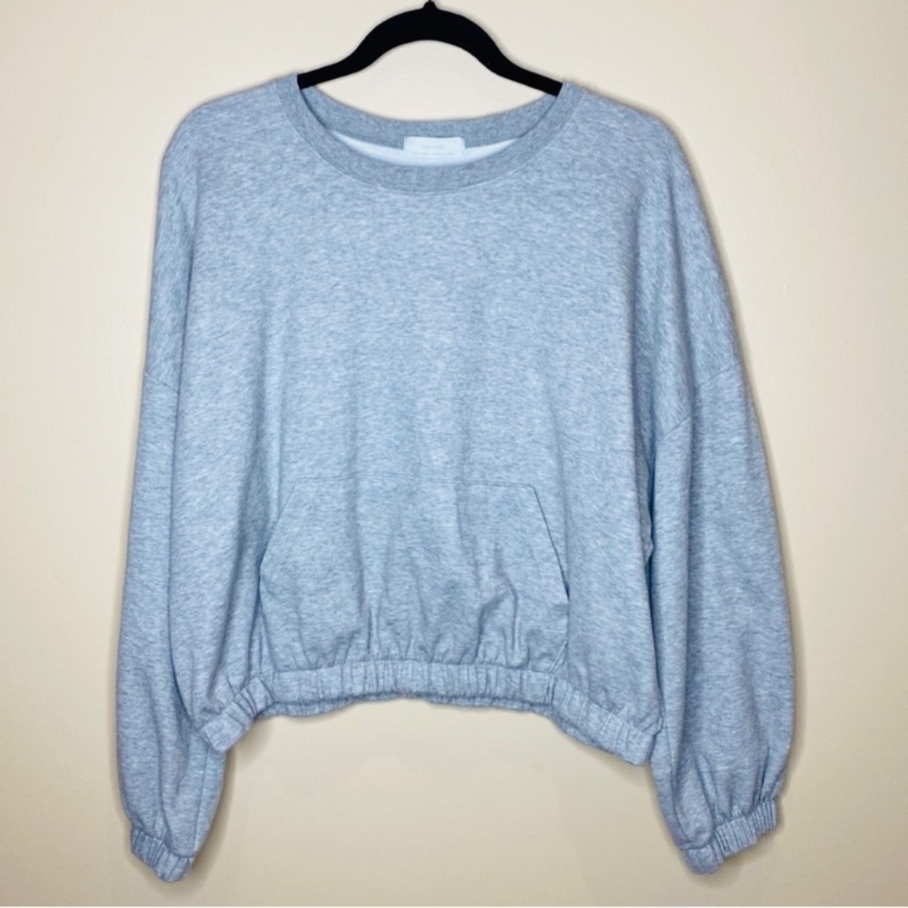 Oak + Fort Oversized Sweater With Front Pocket Grey Small
